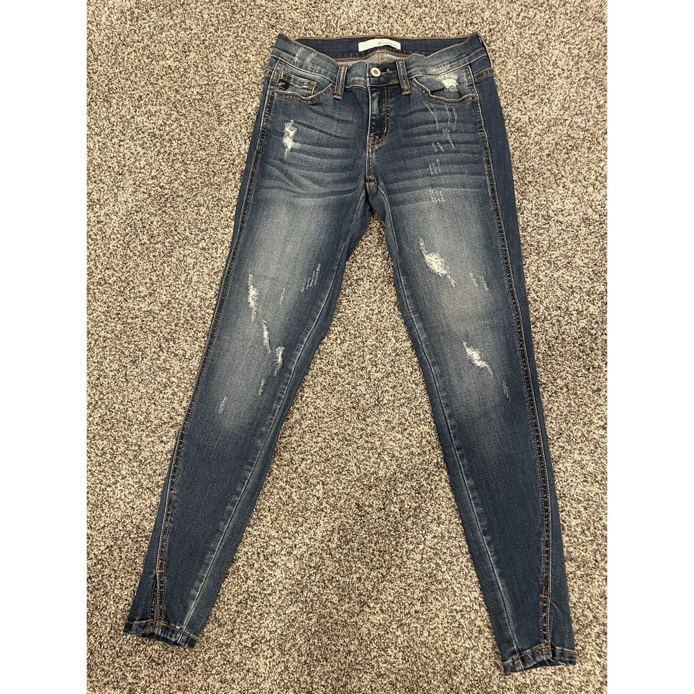 KanCan Twisted Seam Skinny Ankle Jeans Womens 25 Distressed Low Rise Denim 8086